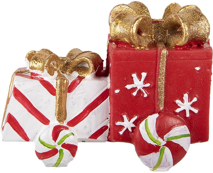 Clayre & Eef Kerstdecoratie Beeld Cadeau 9x7x11 cm Rood Polyresin