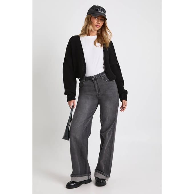 boohoo Dames Chunky gebreide korte cardigan | Zwart | Maat: Medium