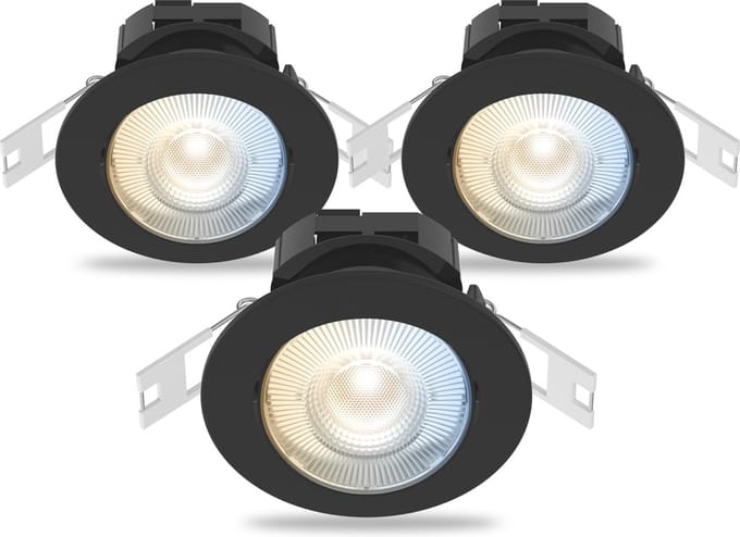 Calex Slimme Inbouwspot - Set van 3 stuks - Smart LED Downlight Dimbaar - Kantelbaar - Warm Wit Licht - Zwart