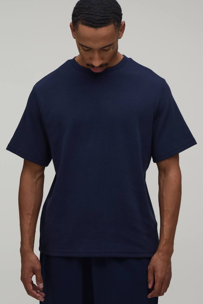 Essentieel Regular Fit Wafel T-shirt | Navy | Size Small
