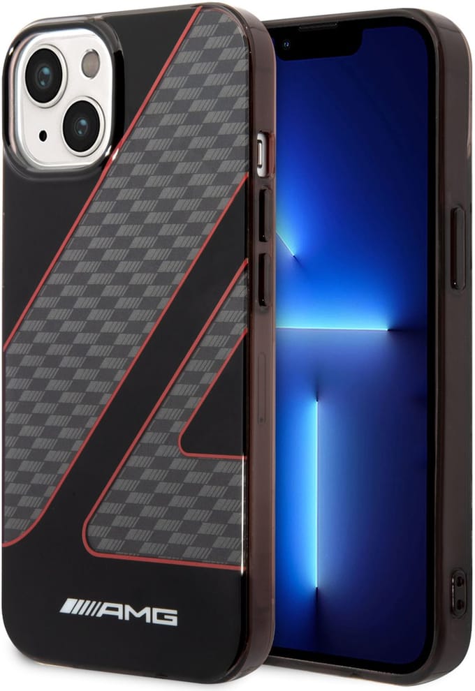 AMG Back cover - iPhone 14 Plus & 15 Plus - Black & Red - Double Layer - Checkered Flag Pattern