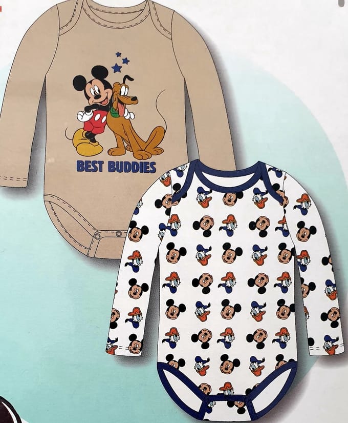 Disney Baby Mickey Mouse,Pluto en Donald Duck Rompers - Maat 62/68 - 2 Stuks