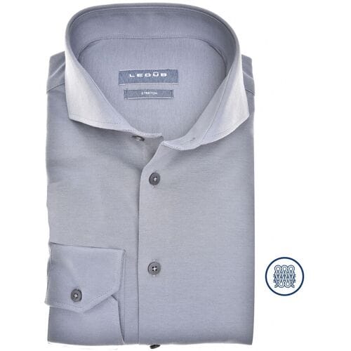 Ledûb Overhemd Knitted Slim-Fit Sophistication Midden Blauw Melange / male