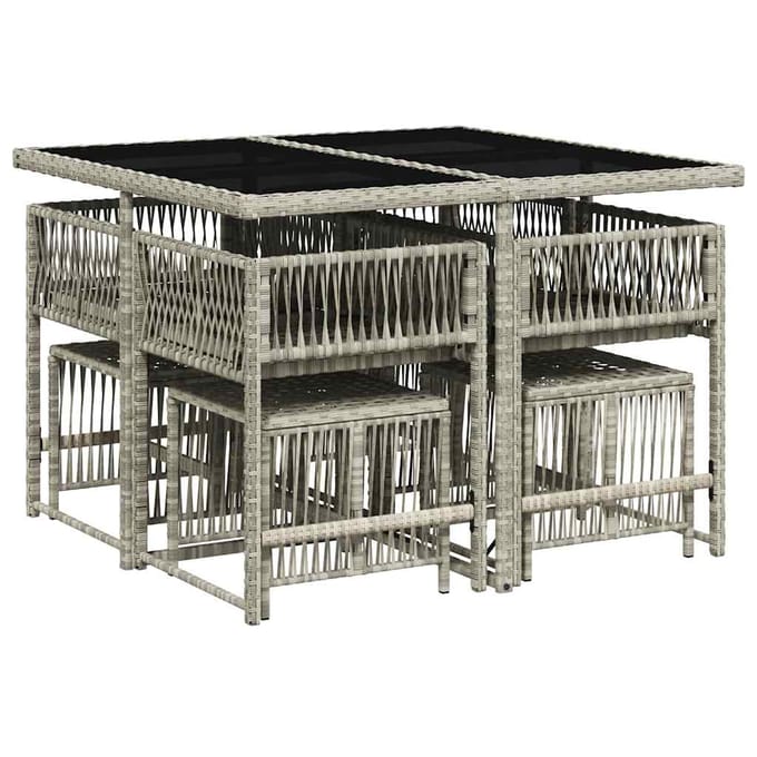 vidaXL - 9-delige - Tuinset - met - kussens - poly - rattan - lichtgrijs