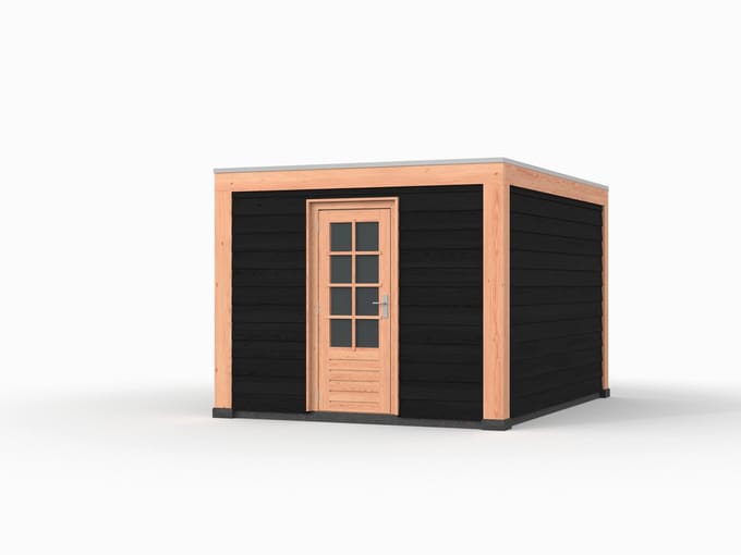 Douglas overkapping, 400 x 400, met zwarte schuur, Westwood Modern Plus