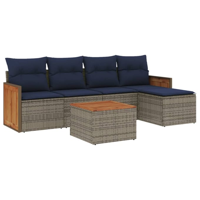 vidaXL - 6-delige - tuinbankset - met - kussens, - grijs - polyrotan