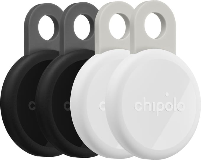 Chipolo LOOP – Bluetooth Tracker & KeyFinder – Oplaadbaar & Waterdicht - Compatibel met Apple Find My & Google Find Hub – 125 dB – Charcoal & Chalk - 4 Pack