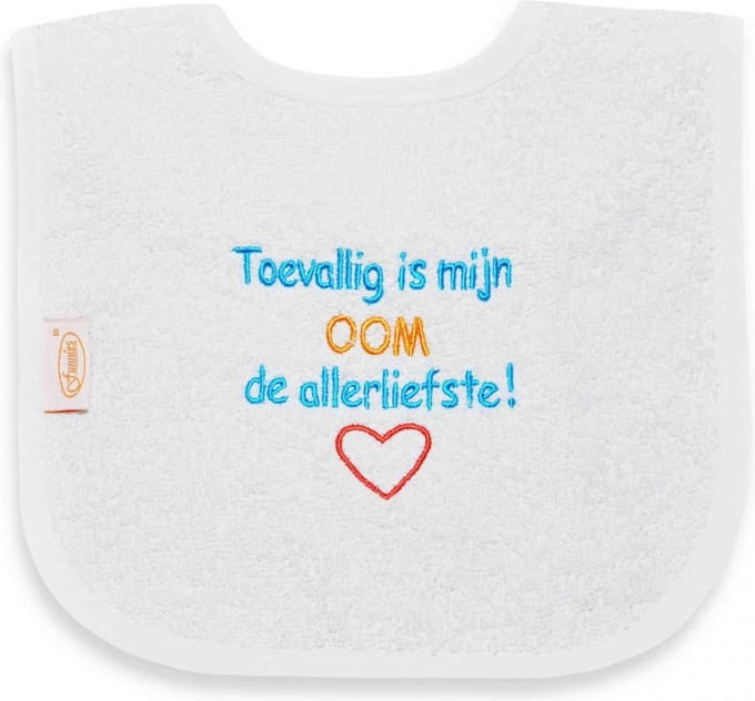 Funnies geborduurd tekst slabbetje: Toevallig is mijn oom de allerliefste