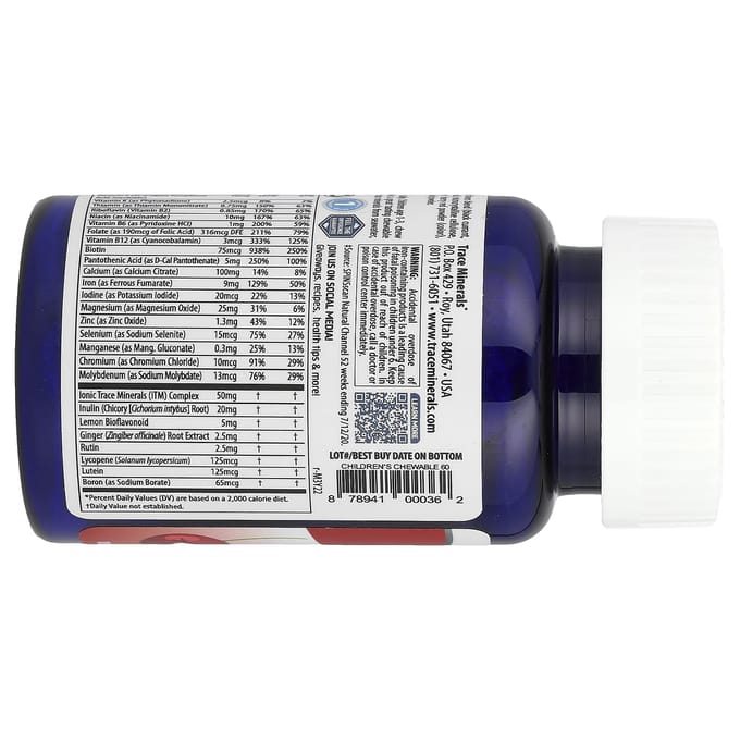 Trace, Compleet Multi Kauwtabletten voor Kinderen, Wilde Kers, 60 Kauwtabletten
