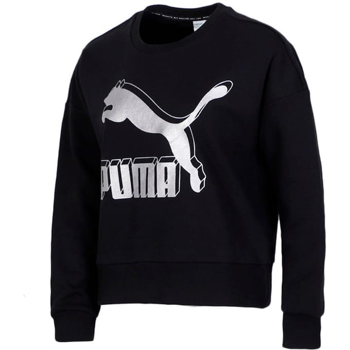 Puma Womens Classics Logo Metallic Crew Sweatshirt Zwart 597405 71