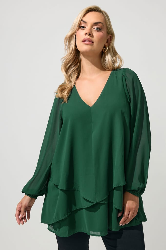 Yours London Groene Gelaagde Blouse Size 48
