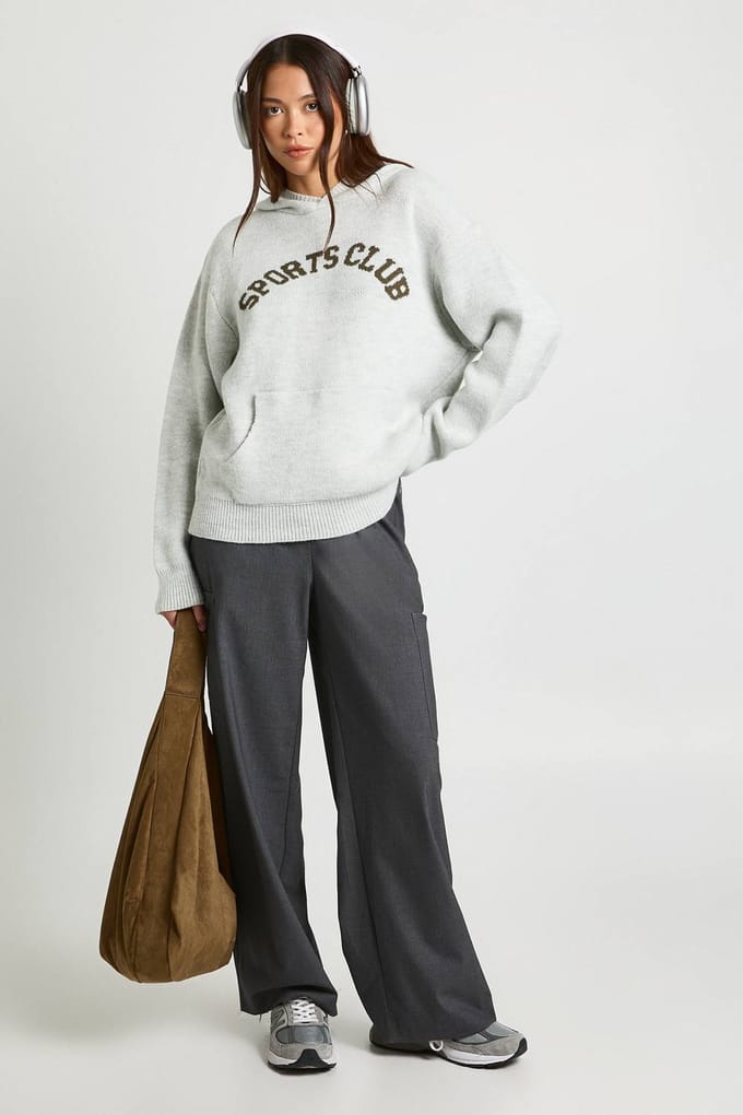 boohoo Dames Sports Club Oversized Gebreide Hoodie | Grey | Maat: Medium