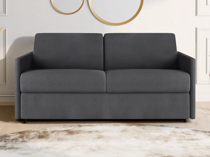 Vente-unique Driezitsslaapbank express van stof - Lattenbodem 140 cm - Matras 18 cm - Grijs - CALIFE