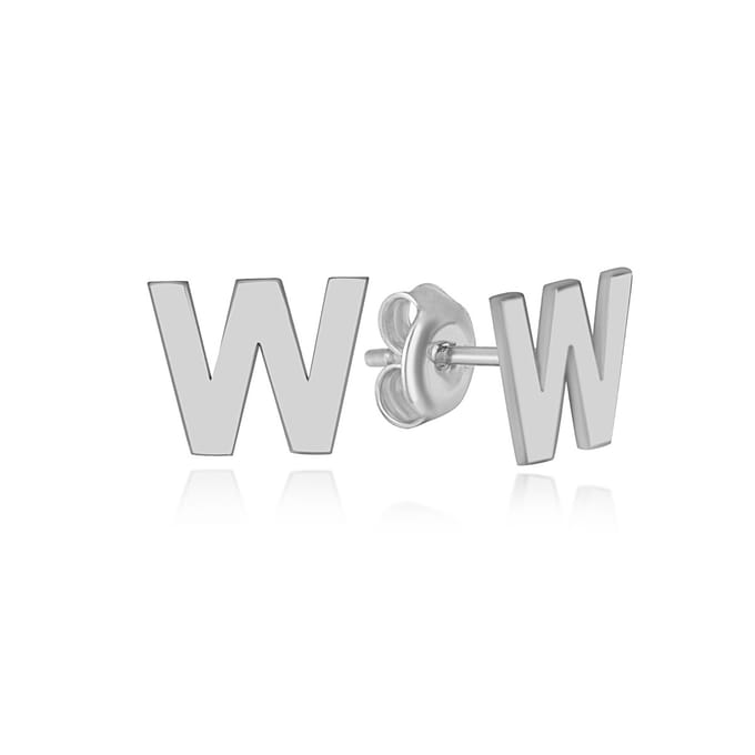 W initial oorknop zilver