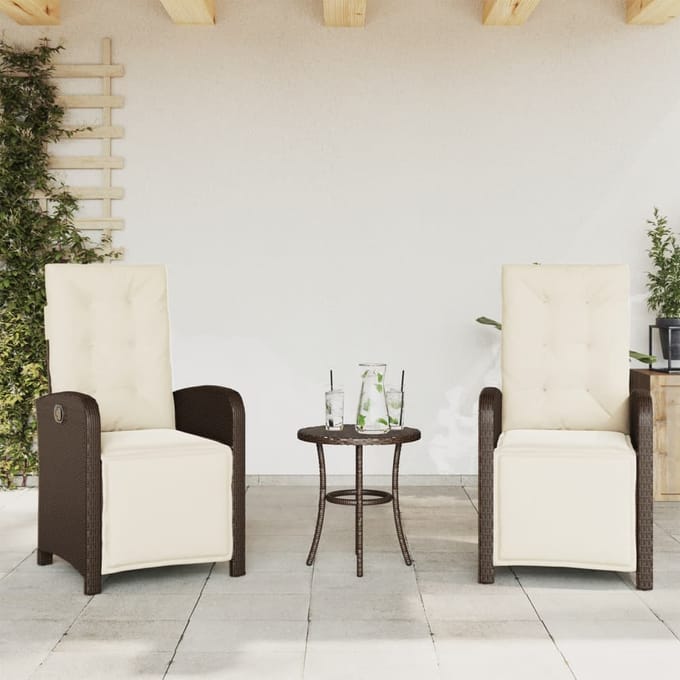 vidaXL - Tuinstoelen - 2 - st - verstelbaar - met - voetensteun - poly - rattan - bruin