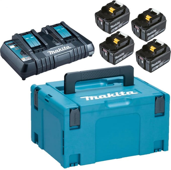 Makita 18v Batterij pack li-ion 4x5.0ah quick charger and A makpac s