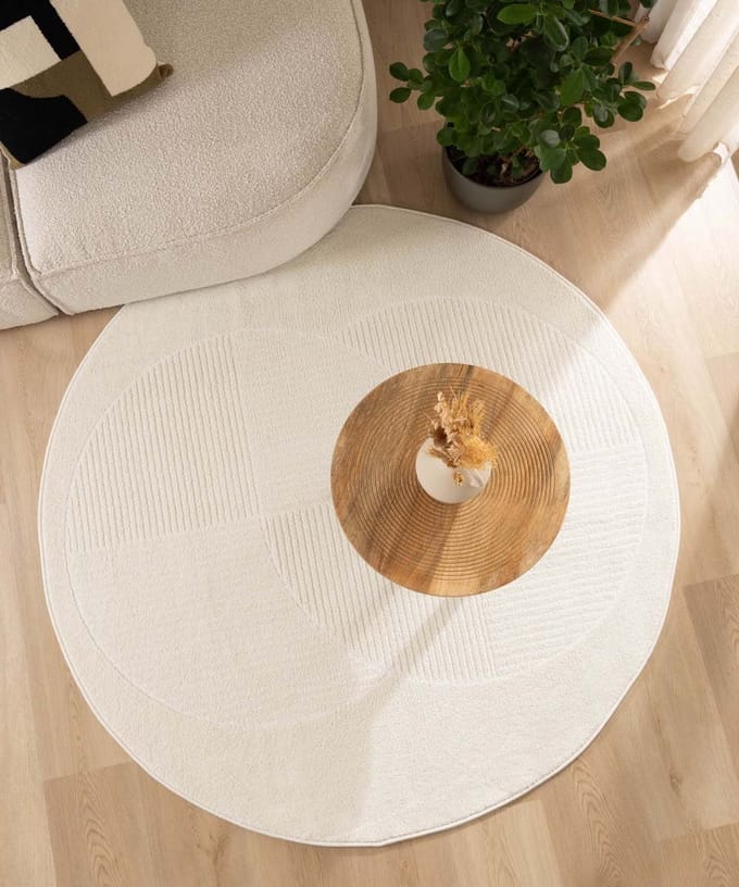 Scandinavisch vloerkleed rond - Contour Circle crème 100