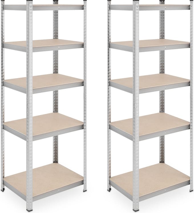 Stellingkast - set van 2 - 180 x 60 x 45 cm - 500 kg - staal - zilver