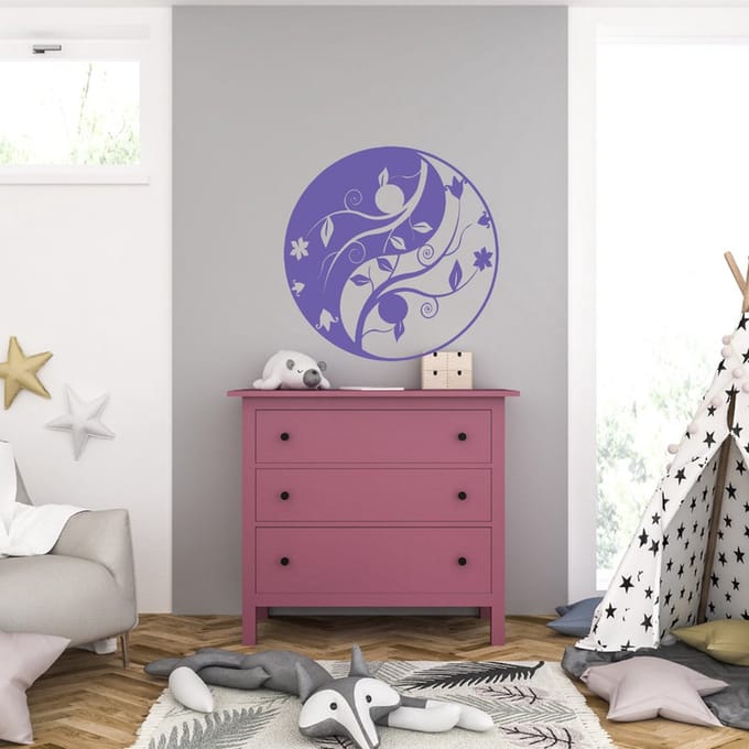 Muursticker - Yin Yang Bloem - 58 x 58 - Paars