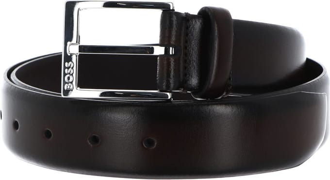 BOSS Leren Riem Elloy Sz35 Leather Belt W110 Dark Brown Donkerbruin
