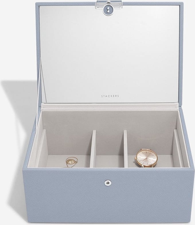 STACKERS DUSKY BLUE - Luxe juwelendoos - juwelenkistje - sieradendoos - spiegel