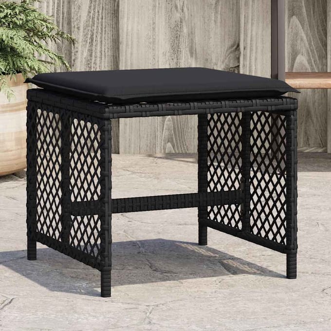 vidaXL - Tuinkrukken - 4 - st - met - kussens - 41x41x36 - cm - poly - rattan - zwart