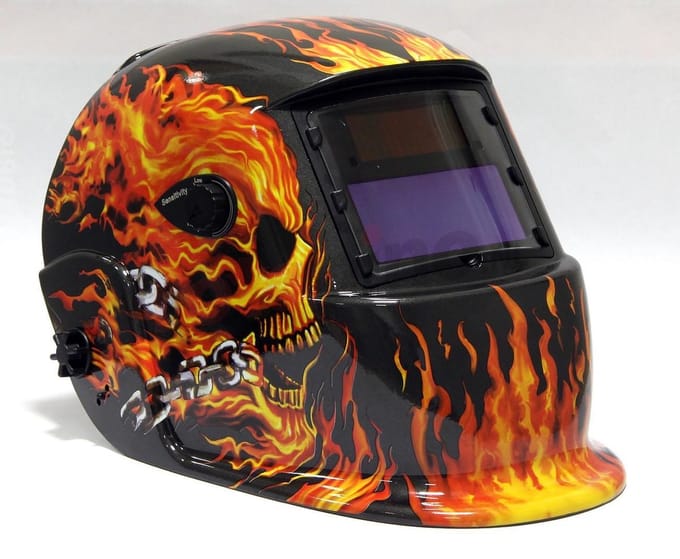 Automatische lashelm met doodskop print