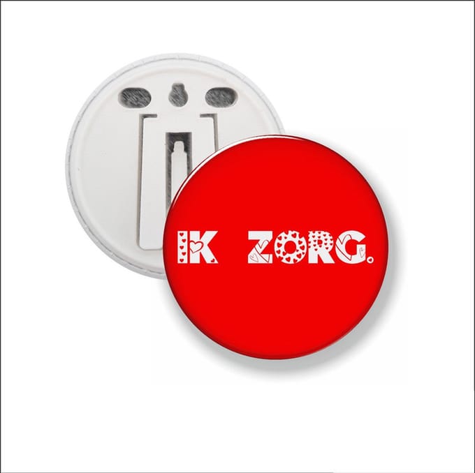 Button Met Clip 58 MM - Ik Zorg - Rood