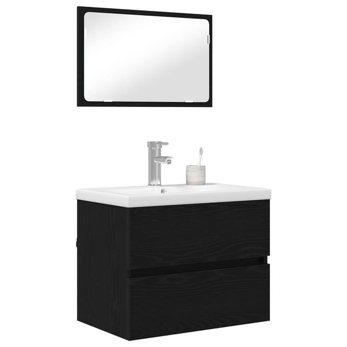 vidaXL - Badkamermeubel - Set - 3 - st - Zwart - Eiken - Bewerkt - hout