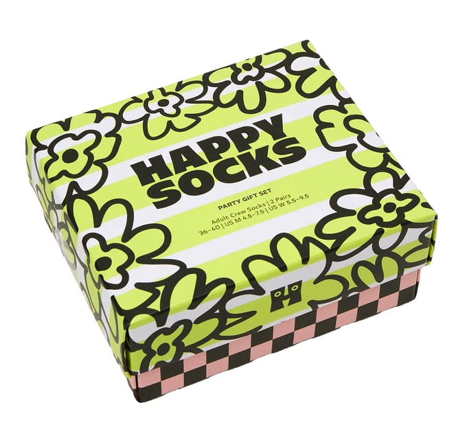 2-pack Unisex Kleurrijke Feestsokken Geschenkdoos Set - Geel