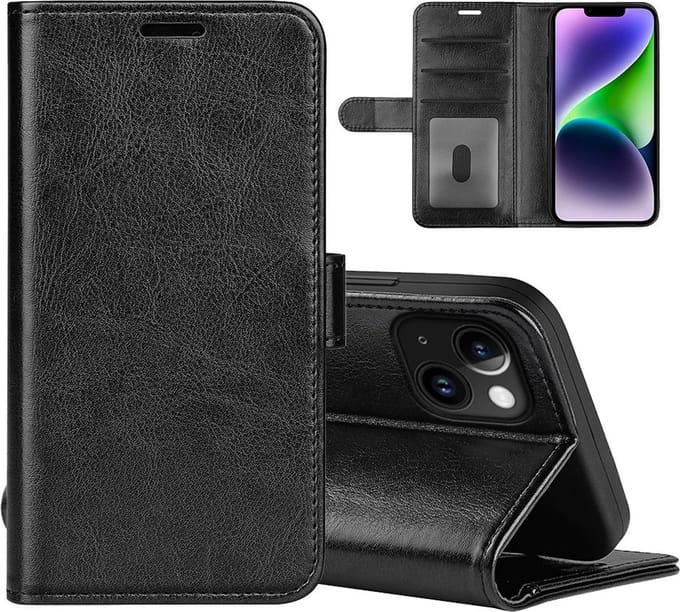 MobyDefend Hoesje - Geschikt voor iPhone 15 Plus - Wallet Book Case (Sluiting Achterkant) - Zwart