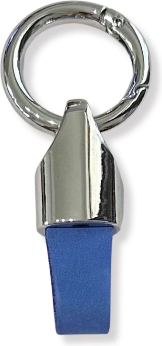 Luxe Sleutelhanger, Leren & Metaal Sleutelhanger, Kunstleer, Zilver - Blauw