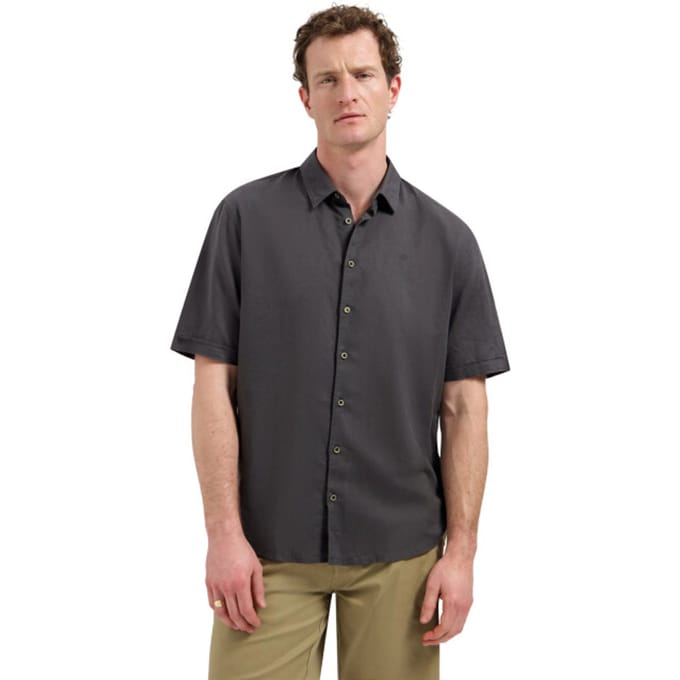 No Excess Shirt short sleeve with linen dark steel