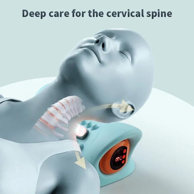 Elektrische Cervicale Massager Ruggengraat Stretch Nek Schouder Cervicale Spierontspanning Apparaat Schoudermassagekussen Ruggengraatcorrectie white