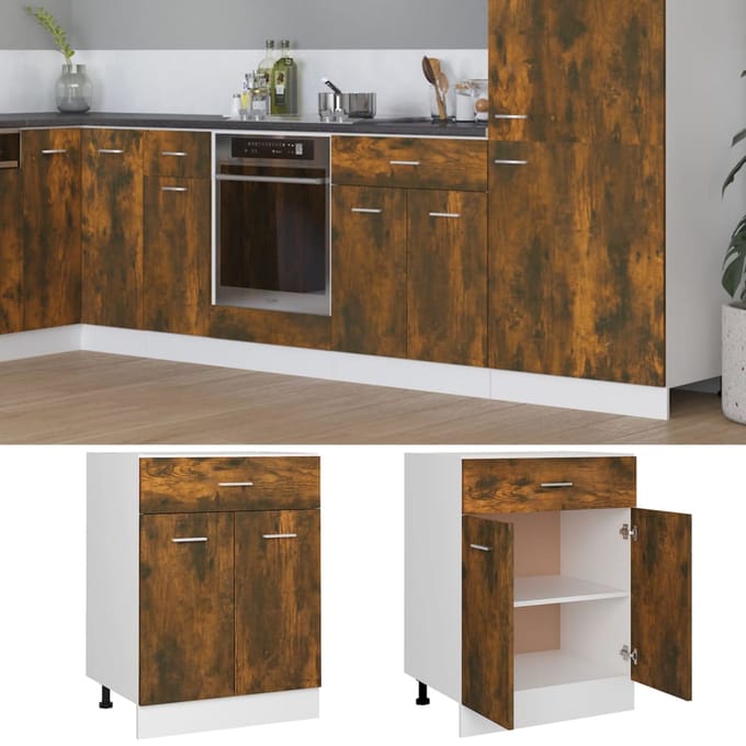 vidaXL - Onderkast - met - lade - Lyon - 60x46x81,5cm - bewerkt - hout - gerookt - eiken