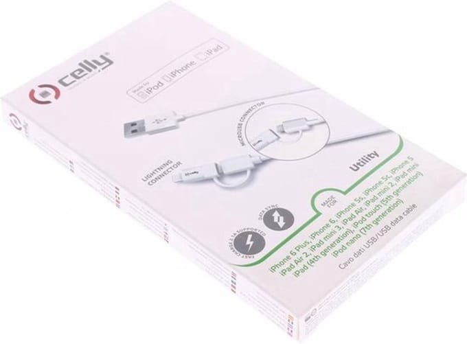 Celly 2-in-1 Oplaadkabel 12W - USB kabel - USB-A naar Micro-USB & Lightning kabel - 1.0m - Wit