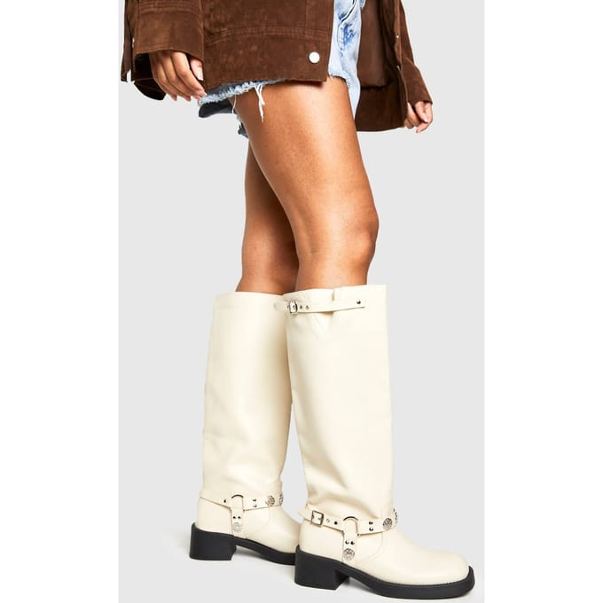 boohoo Dames Biker-harnaslaars | Cream | Maat: 3