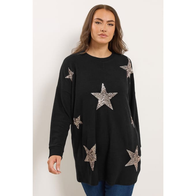 Yours Zwarte Met Pailletten Versierde Sterrentrui Size 42