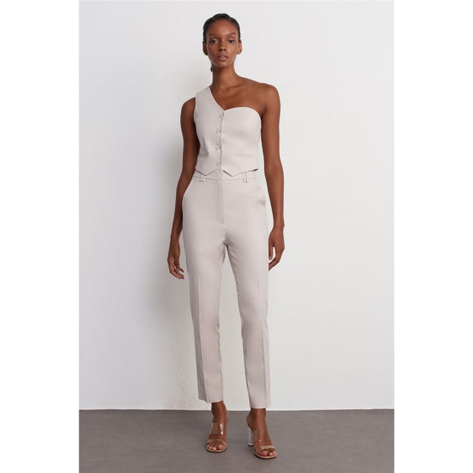 Hoge Taille Slim Fit Crepe Broek