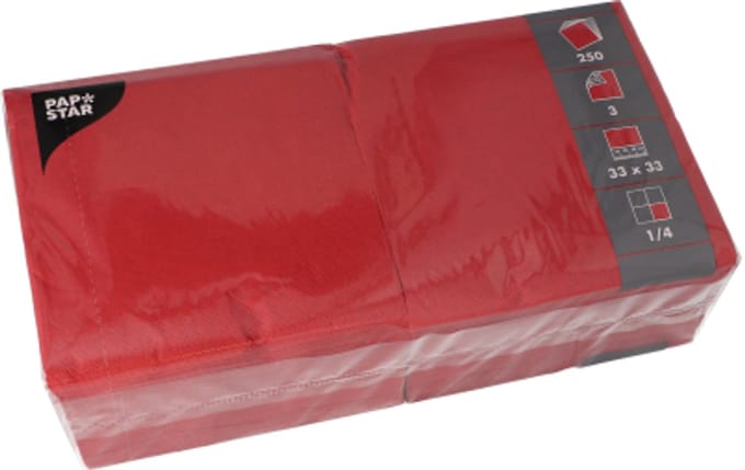 4x 250 Servetten 3-laags 1/4 vouw 33 cm x 33 cm bordeaux