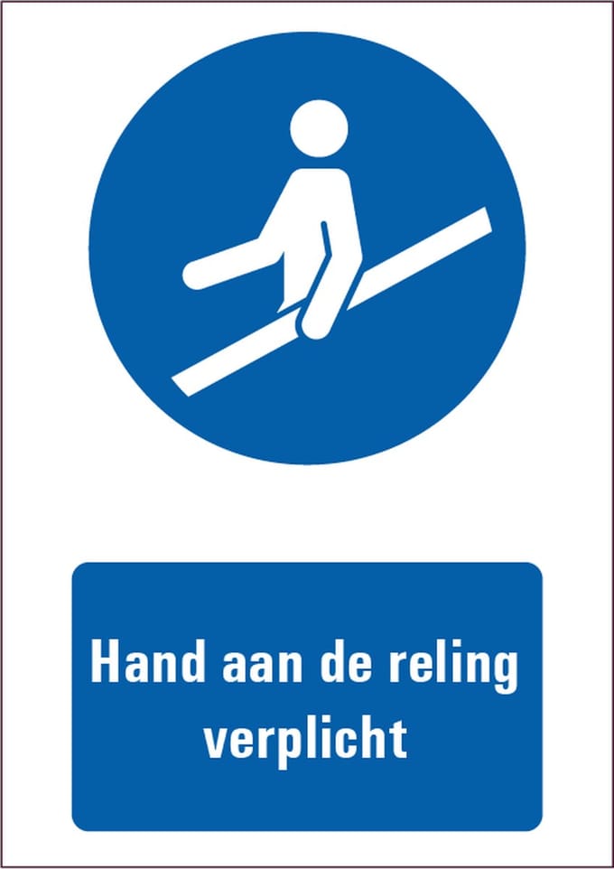 Hand aan de reling verplicht tekststicker 297 x 210 mm (A4)