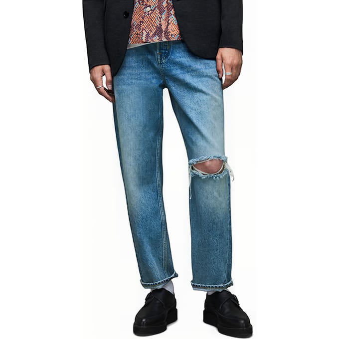 AllSaints Curtis Damaged Light Indigo Taglia: W38 | Jeans straight fit Outlet | Uomo | Blu
