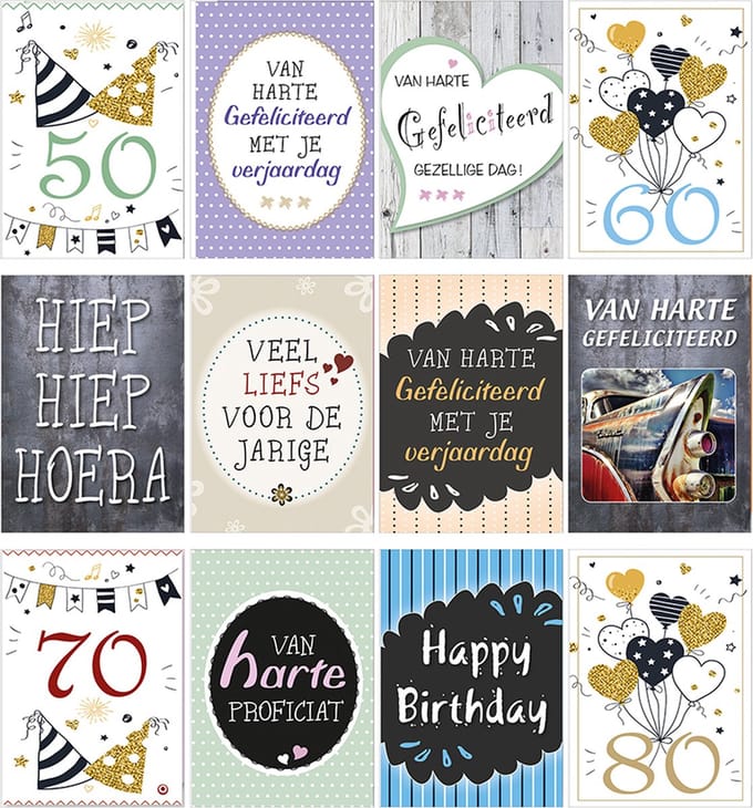 MGPcards - 12 Wenskaarten met envelop - Gefeliciteerd - 11,5 x 17 cm