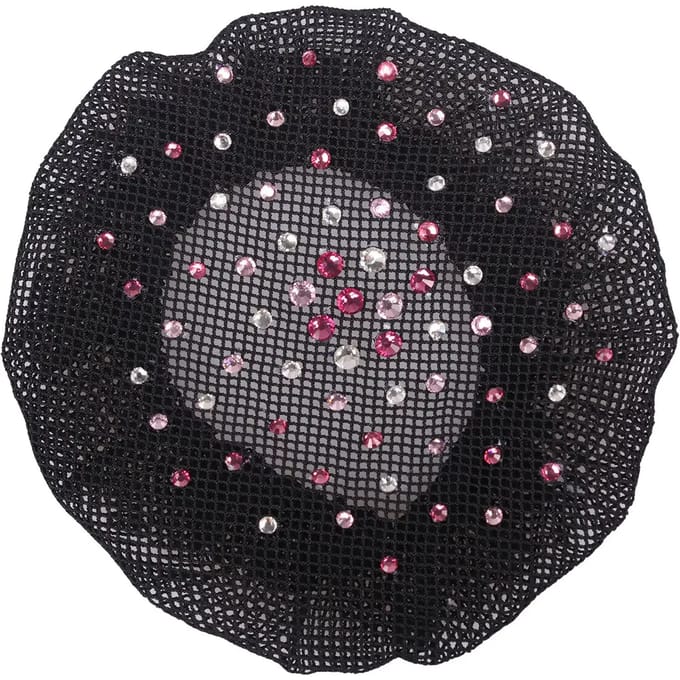 QHP haarnet / knotnet Rhinestone Zwart - Roze
