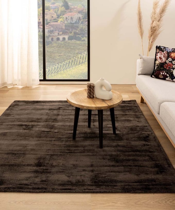 Viscose vloerkleed vierkant - Glamour donkerbruin 100x100