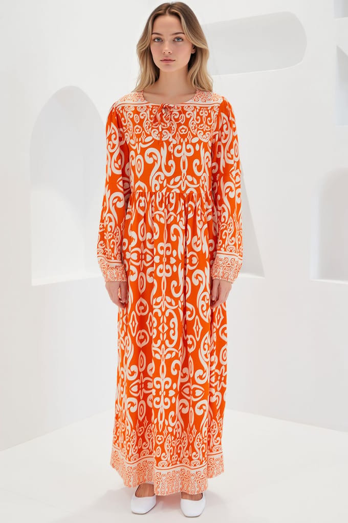 Geprinte Maxi-jurk met Strikdetail