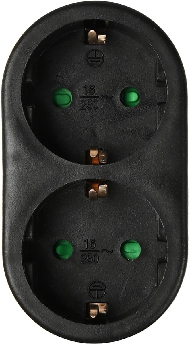 Benson Verdeelstekker 2-voudig - Schuko - Zwart - 16A - Randaarde - IP20