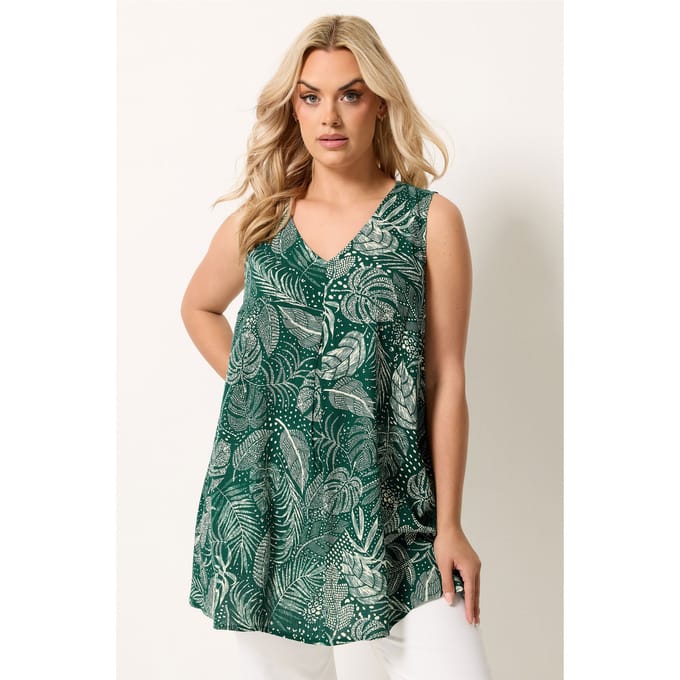 Yours Groen Topje Met Bladprint Size 50-52