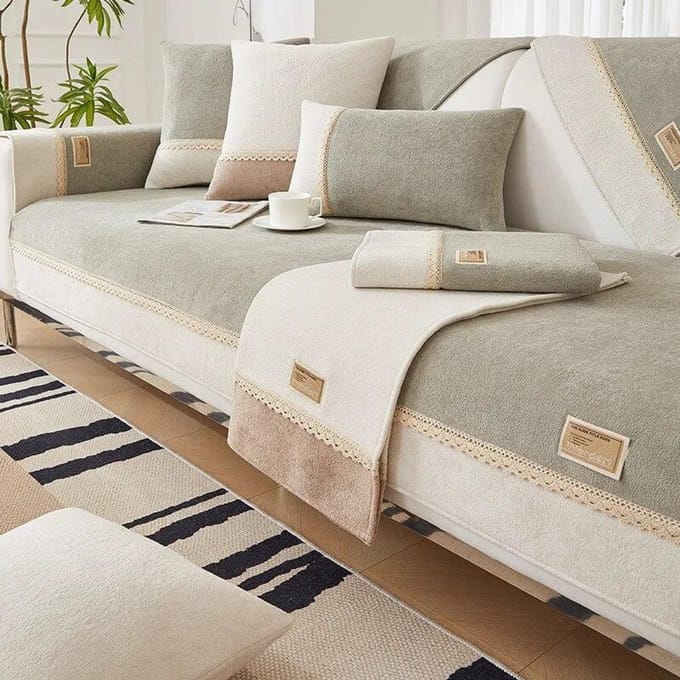 Chenille Sofa Kussen Tweekleurige Splicing Sofa Kussen Set Rugleuning Handdoek Vier Seizoenen Universele Sofa Kussen Modern Antislip 70X70CM 1PCS