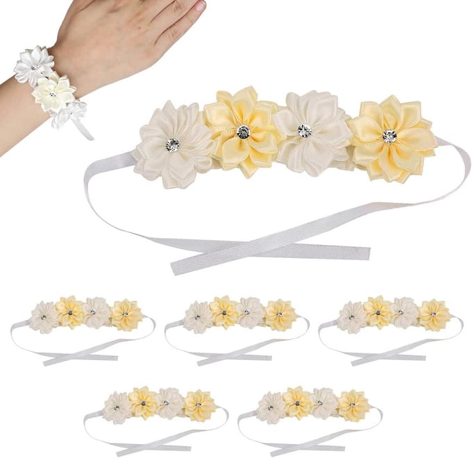 Pols Corsage Bruidsmeisje Set van 6 - Elegante Polsbloem met Lint voor Bruiloft en Feest